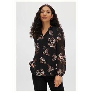 Hillary Radley Black Floral Blouse Ruffled Size Medium New